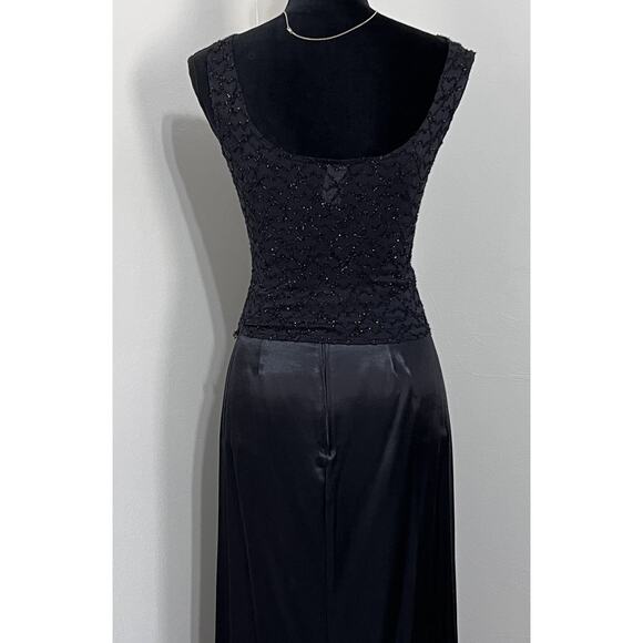 VTG Prom Dress Maxi Y2K 90s Beaded 2 Pc Black Gothic Grunge Goth Romantic Satin - Picture 3 of 16